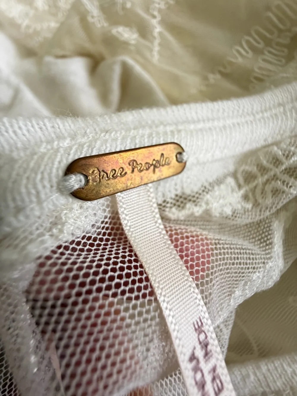 Free People White Ethereal Dainty Embroidered Lace Long Sleeve Top Medium